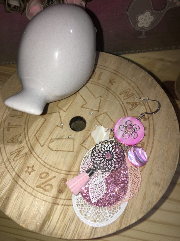 La Chouette Opaline - Bijoux Fantaisies - Femmes - Boucles d'oreilles fantaisies - Nuances de rose - gros plan